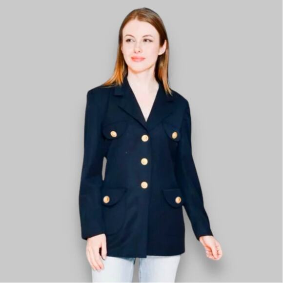 Escada Wool Blazer in Navy Blue | Size 10 - Picture 5 of 9